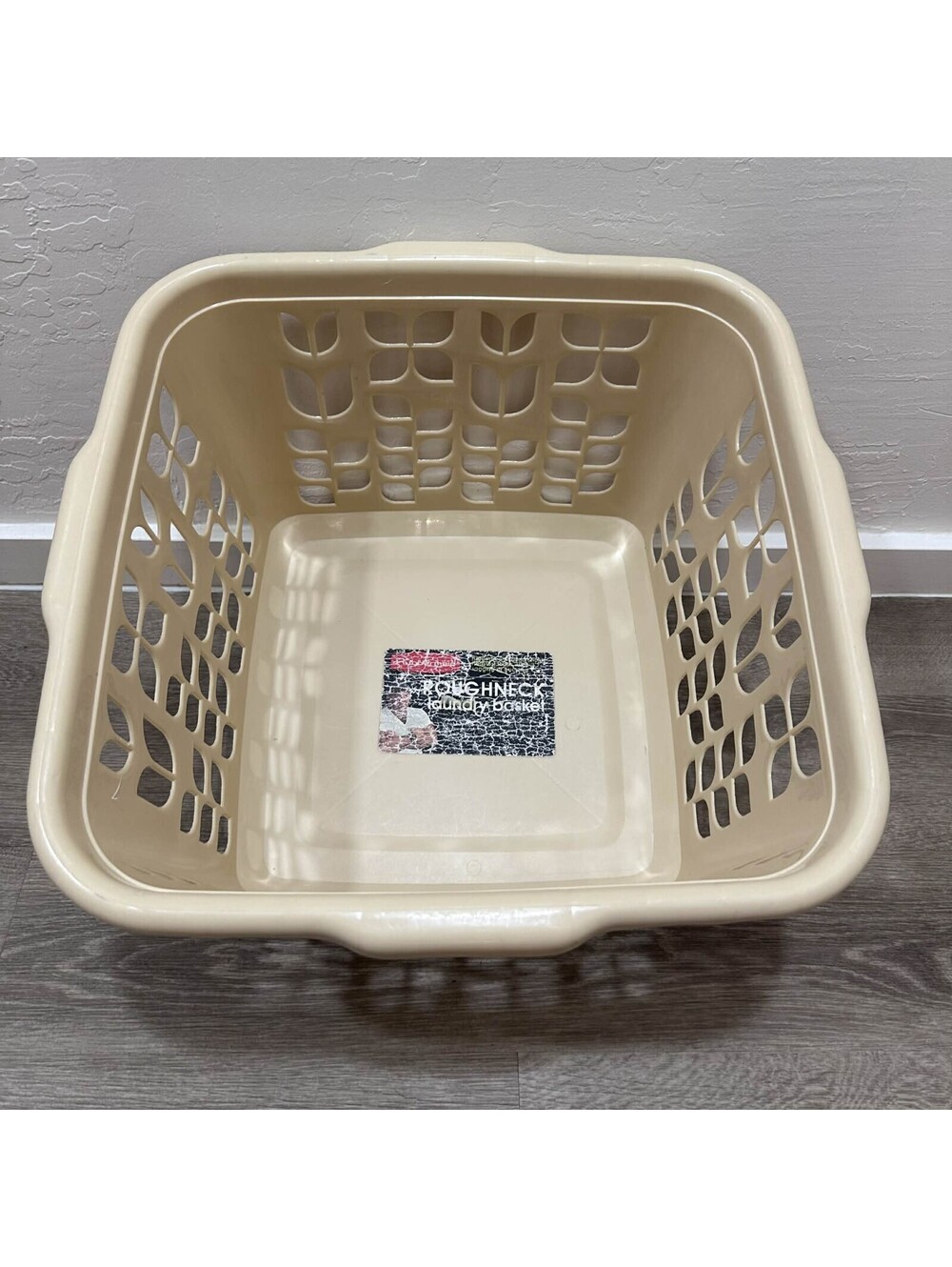 Vintage Rubbermaid #2968 Gold Tulip Floral Square Laundry Basket EUC